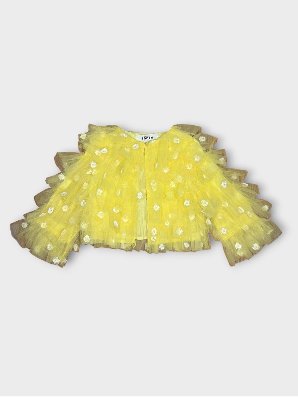 Mini Boden Daisy Applique Yellow Tulle Tiered Jacket NWOT